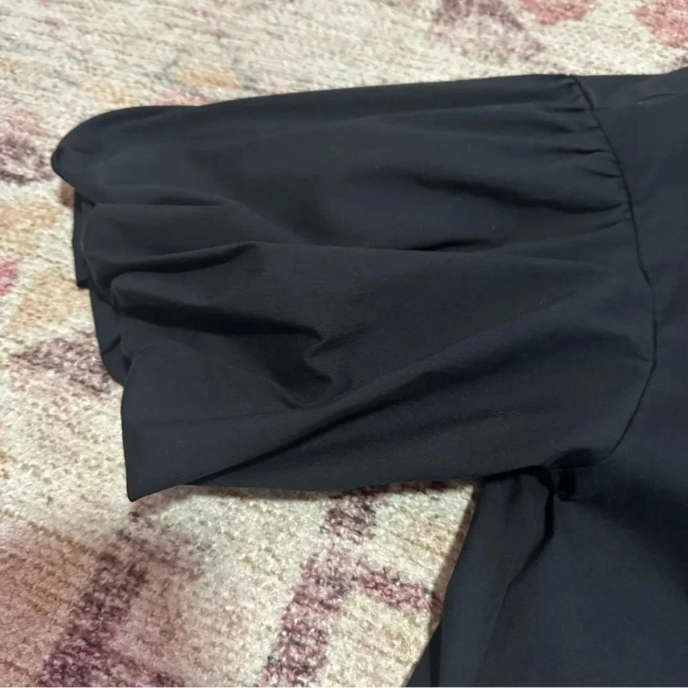 Lafayette 148 New York Black short sleeve dress size small puff sleeve buttons - Picture 4 of 6